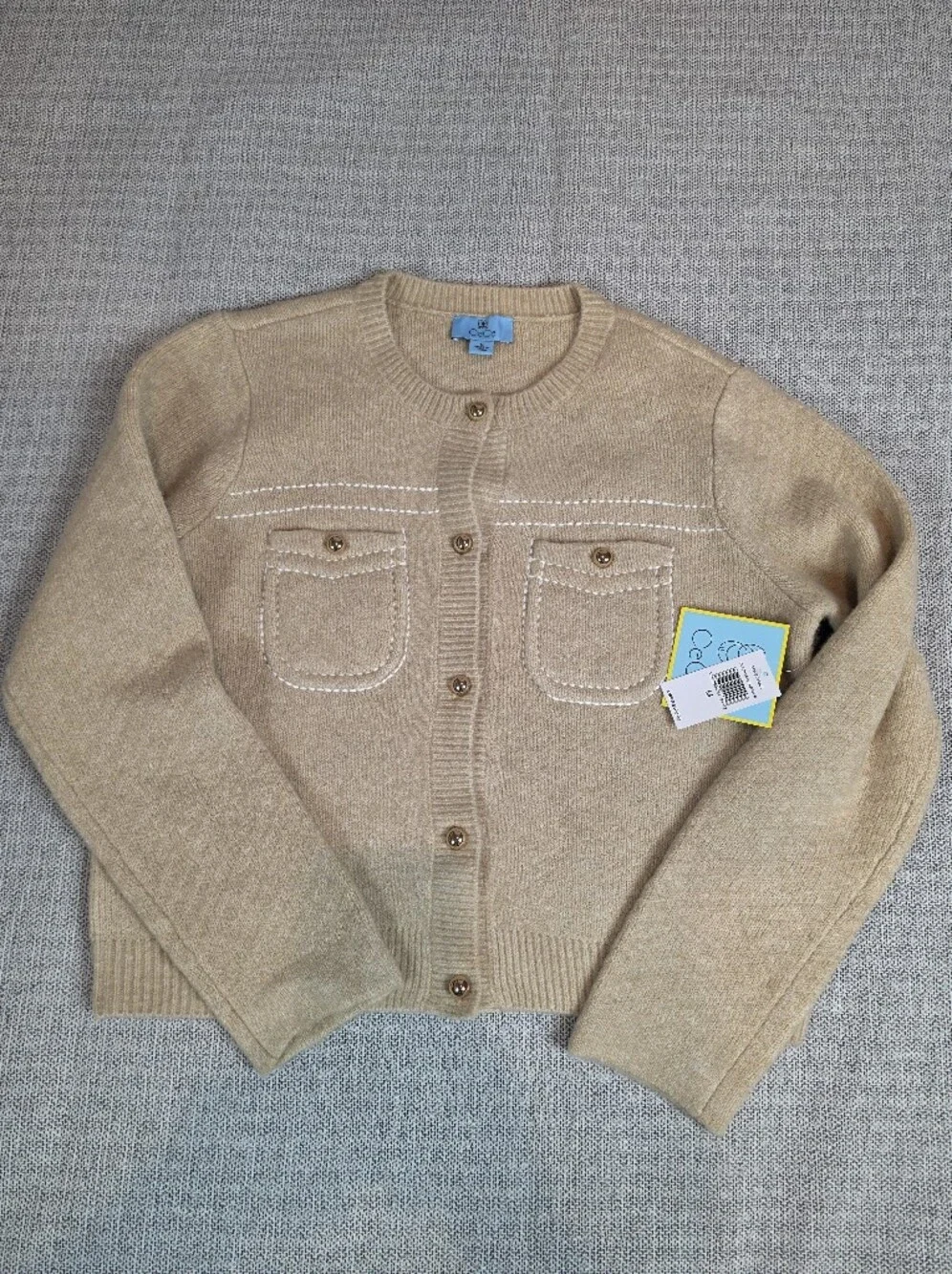 CeCe Classic Cream Button-Front Pocket Sweater